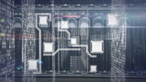 animation of computer circuit board and data processing over server