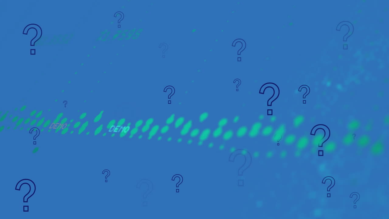 animación del procesamiento de datos financieros sobre signos de interrogación