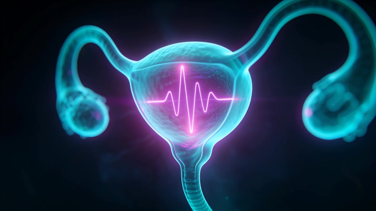 Pulsing uterus, tubes, ovaries, cervix starting steady pink waveform then rising glow for education
