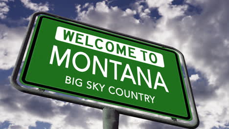 welcome to montana, usa state road sign, big sky country slogan, realistic 3d animation