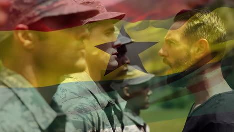 animation of flag of ghana over soldiers