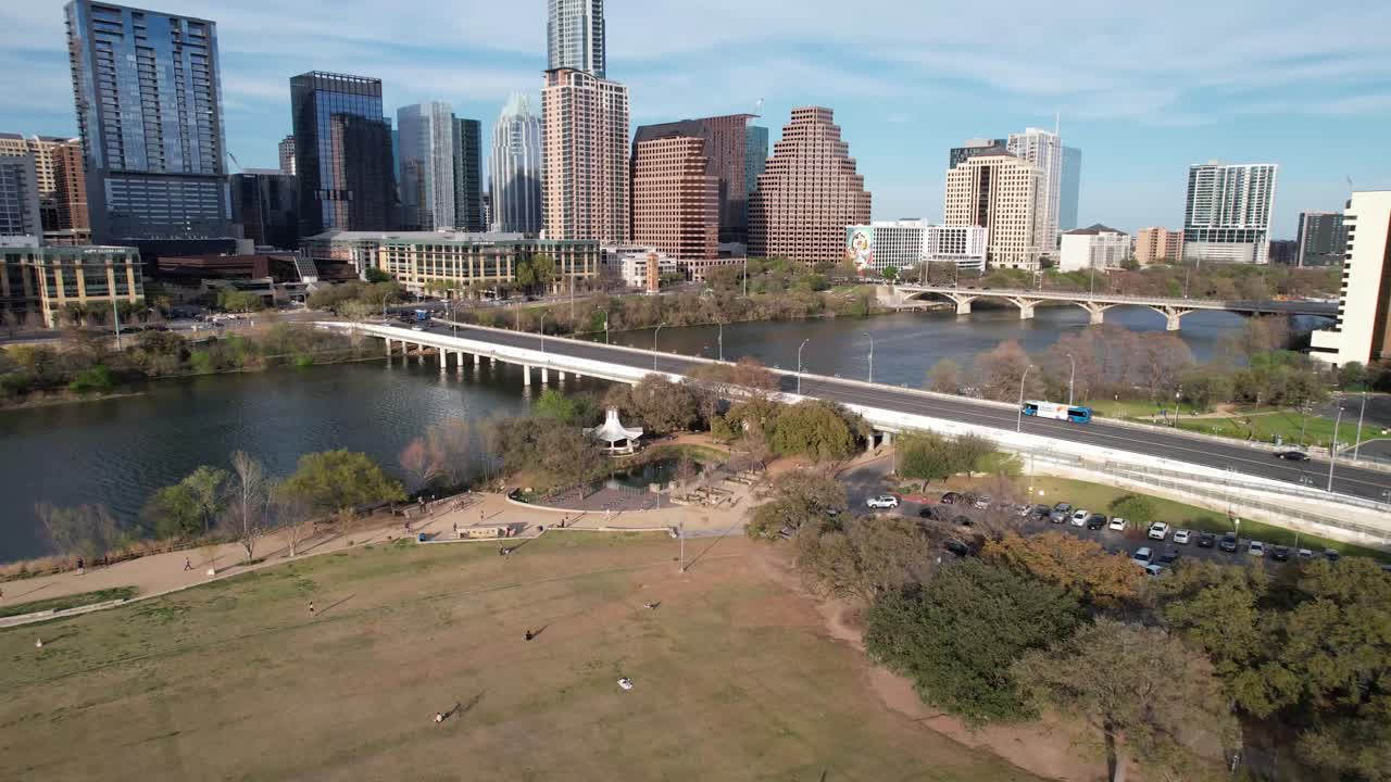 Austin Drone Skyline at 1st St Bridge