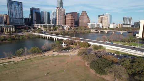 austin drone skyline at 1st st bridge