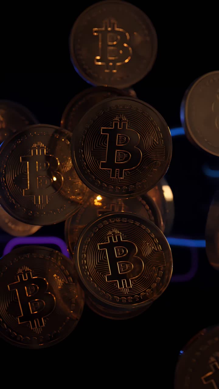 Animação de Bitcoin Dourado Girando em Fundo Escuro Cripto Cinematográfico 4K
