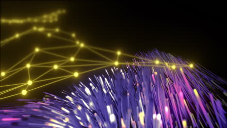 glowing fiber optics and network connections animation over dark background