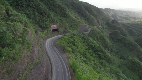 Aerial-Of-Boulevard-Del-Atlántico-Cave-In-Las-Terrenas,-Dominican-Republic