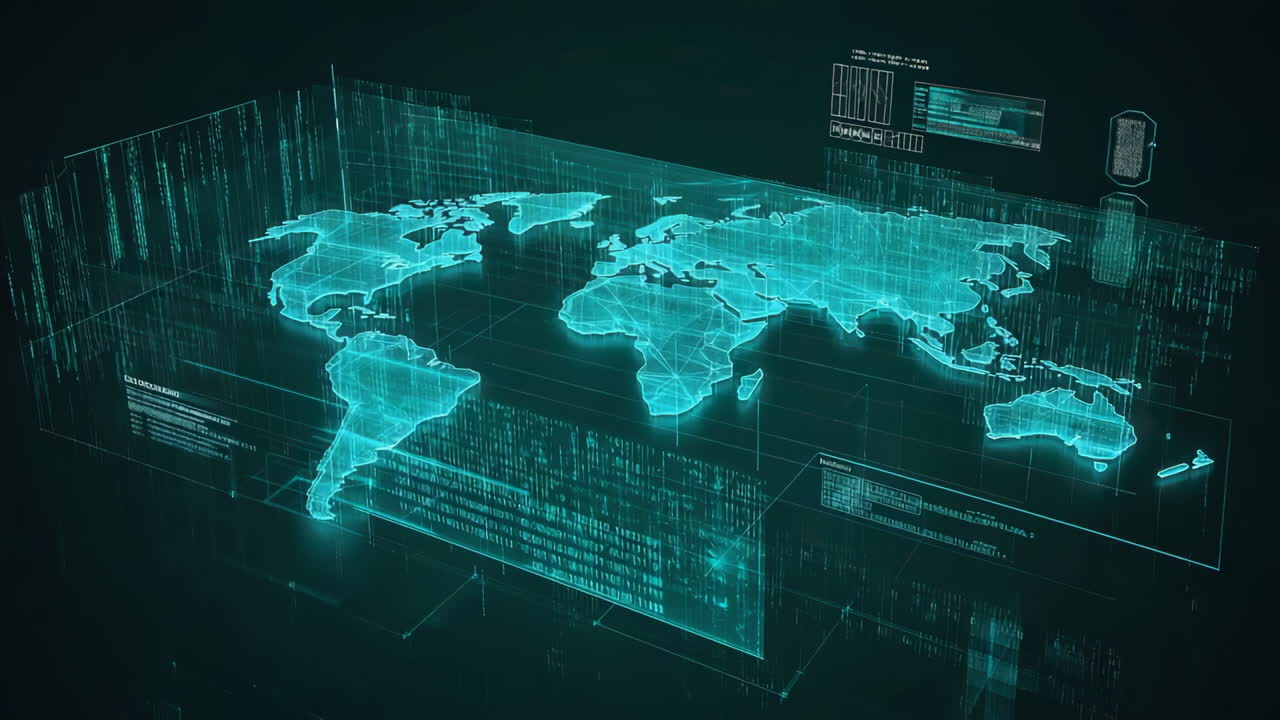 Holographic World Map with Digital Data Overlay