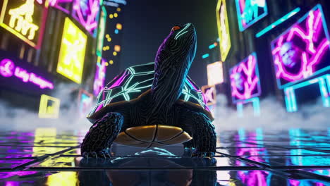 turtle in a neon city