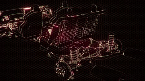 Holographic-animation-of-3D-wireframe-car-model-with-engine