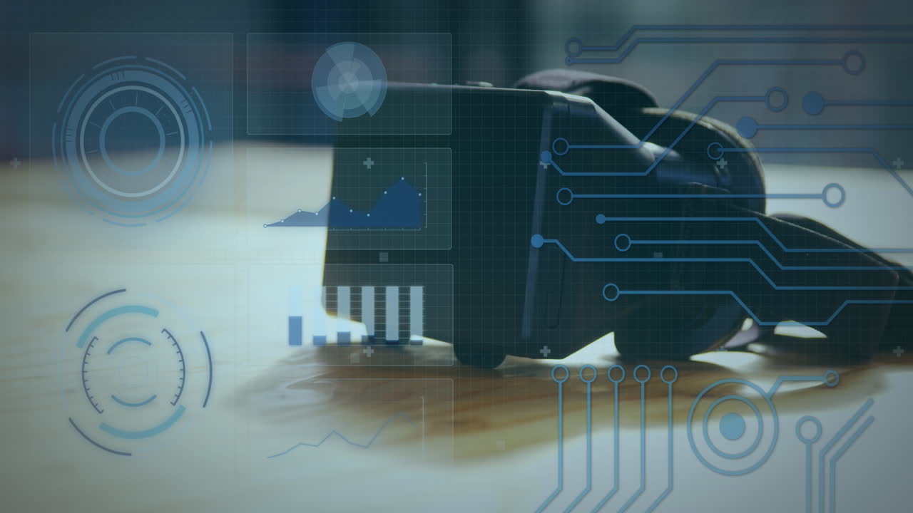animación del procesamiento de datos con registro de estadísticas, escaneo de alcance sobre auriculares