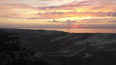 Drone-aerial-view-of-Dead-Dunes-in-Neringa,-Lithuania