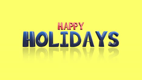 cartoon happy holidays text on yellow gradient