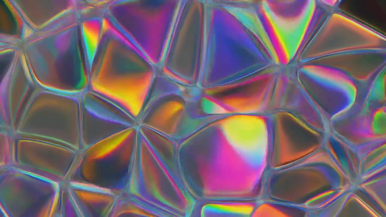 Abstrakt iriserende væskeoverflade med skiftende holografiske farver.