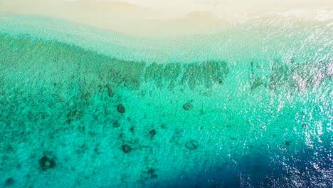 colorful sea texture with blue water reflecting sunlight and turquoise lagoon washing white sand of exotic beach, caribbean