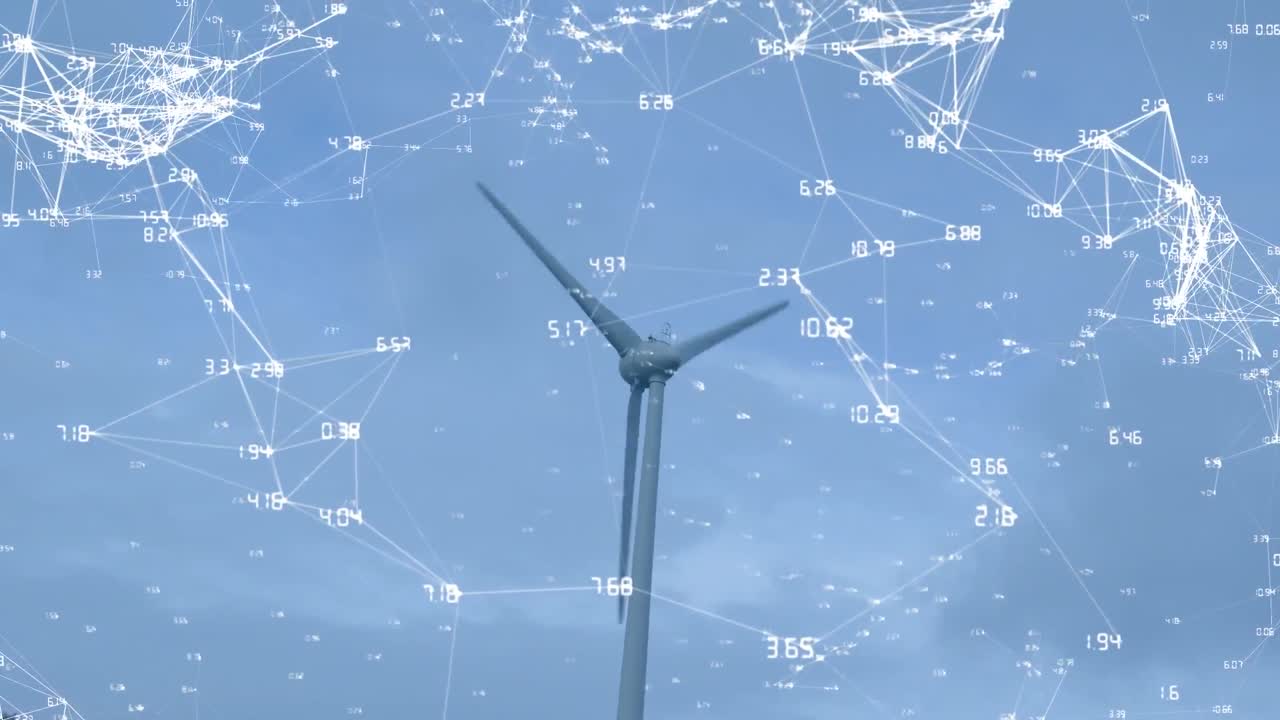 풍력 터빈과 숫자를 가진 비대칭 라인