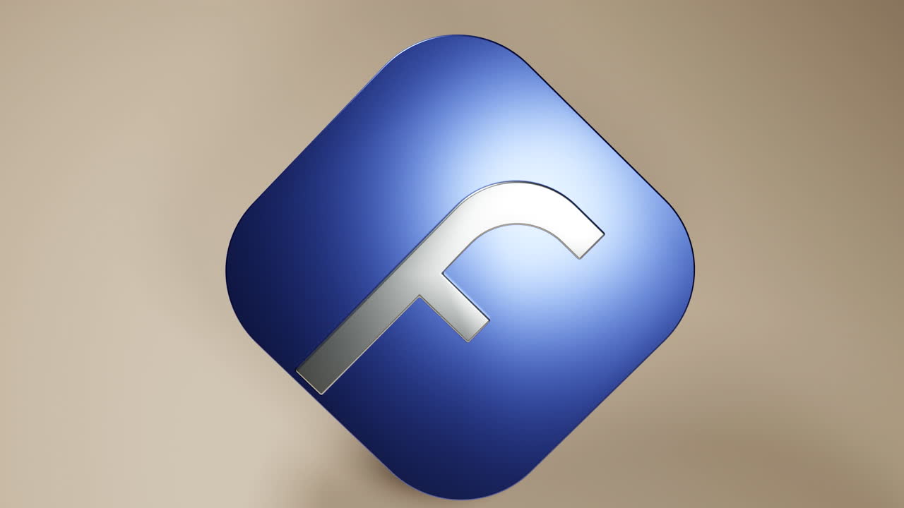 3D Rendered Blue and Silver Square Icon with Letter F