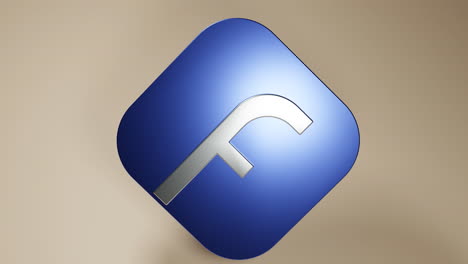 3d rendered blue and silver square icon with letter f