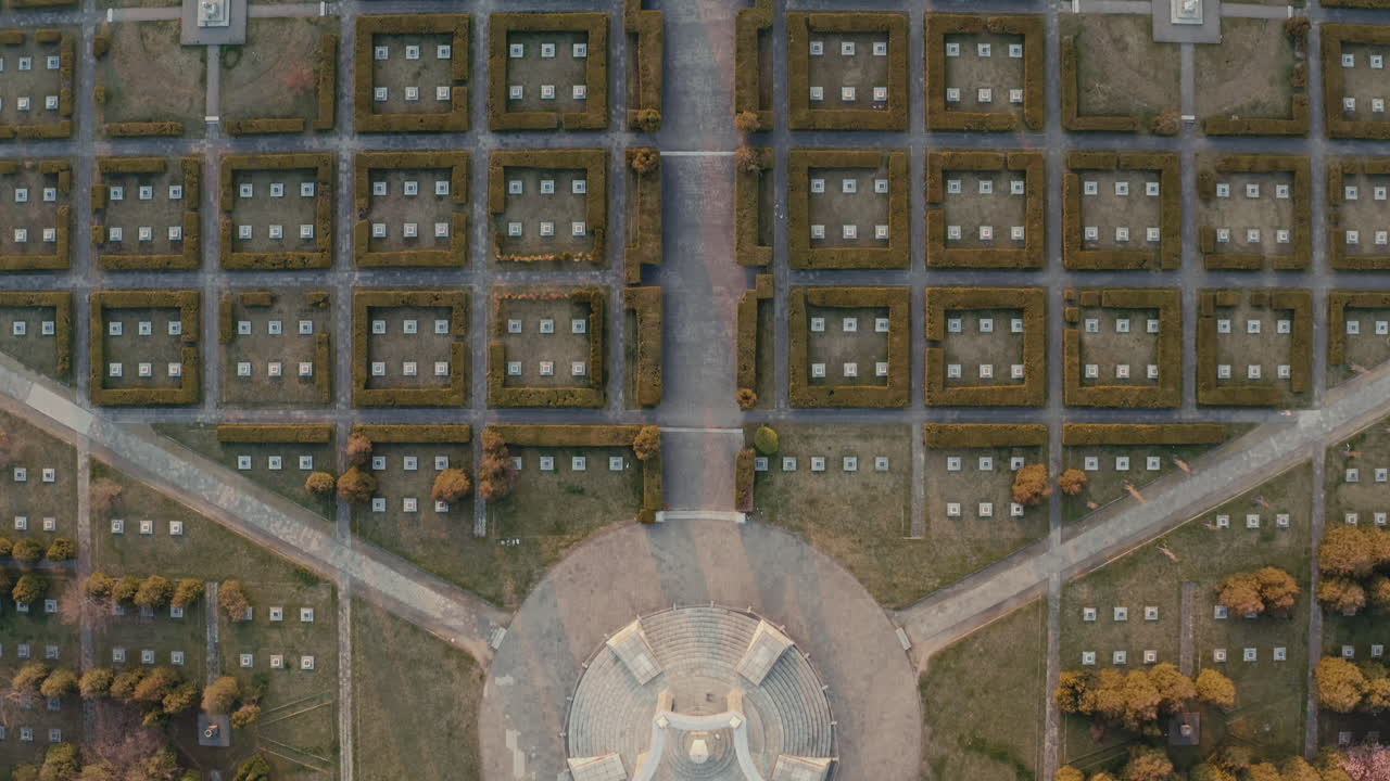 Aerial View of a Formal Garden and Cemetery