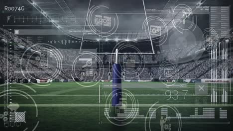 Animation-of-data-processing-and-network-of-connections-over-rugby-stadium