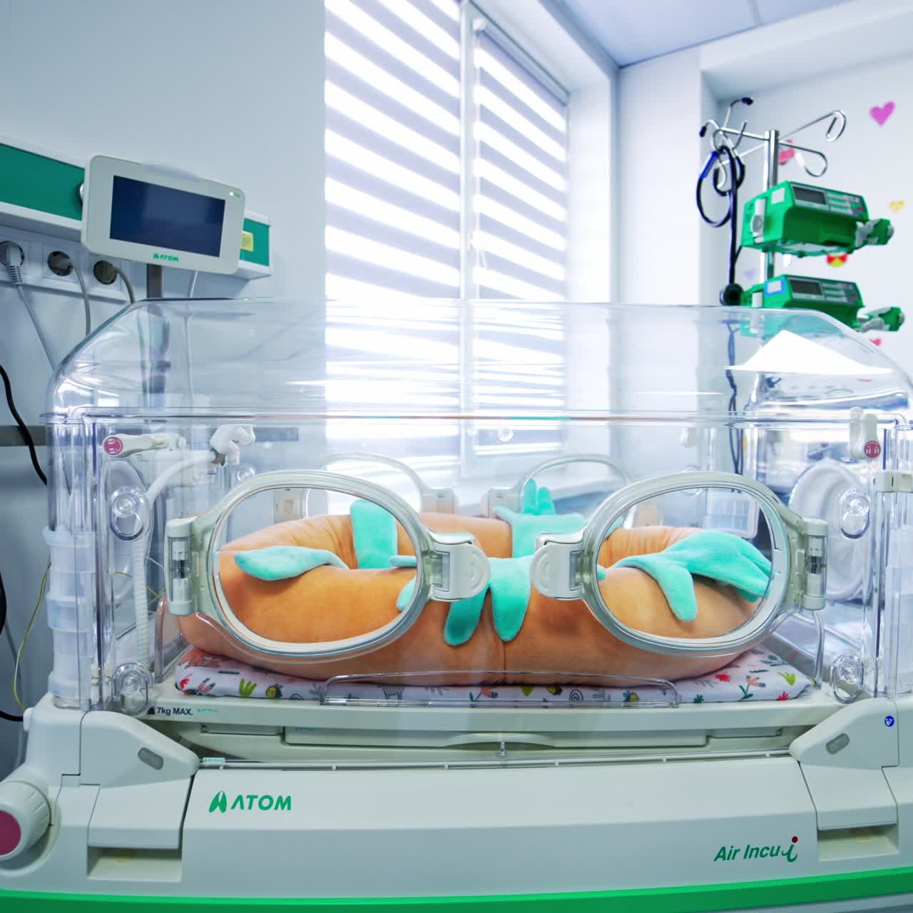 Modern incubator for newborn babies. Close up. Lovely light room for resuscitation in modern maternity hospital