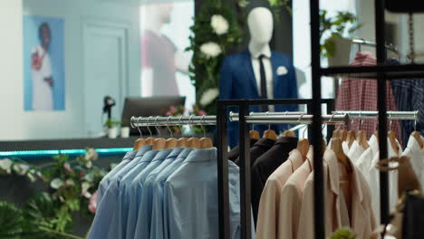 clothing store interior with displayed merchandise