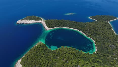 blue lagoon and hidden sea coves in mljet national park aerial view