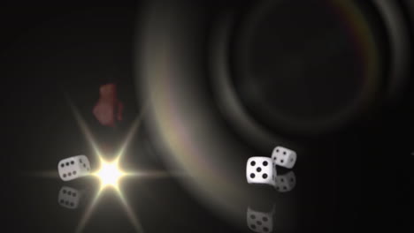 rolling dice and bright light animation over dark background