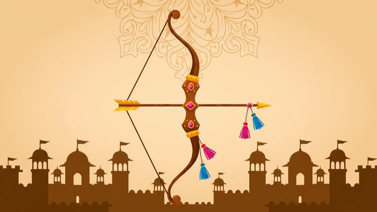 Auguri per il festival di Dussehra con arco e freccia