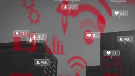 animación de iconos sobre el paisaje urbano