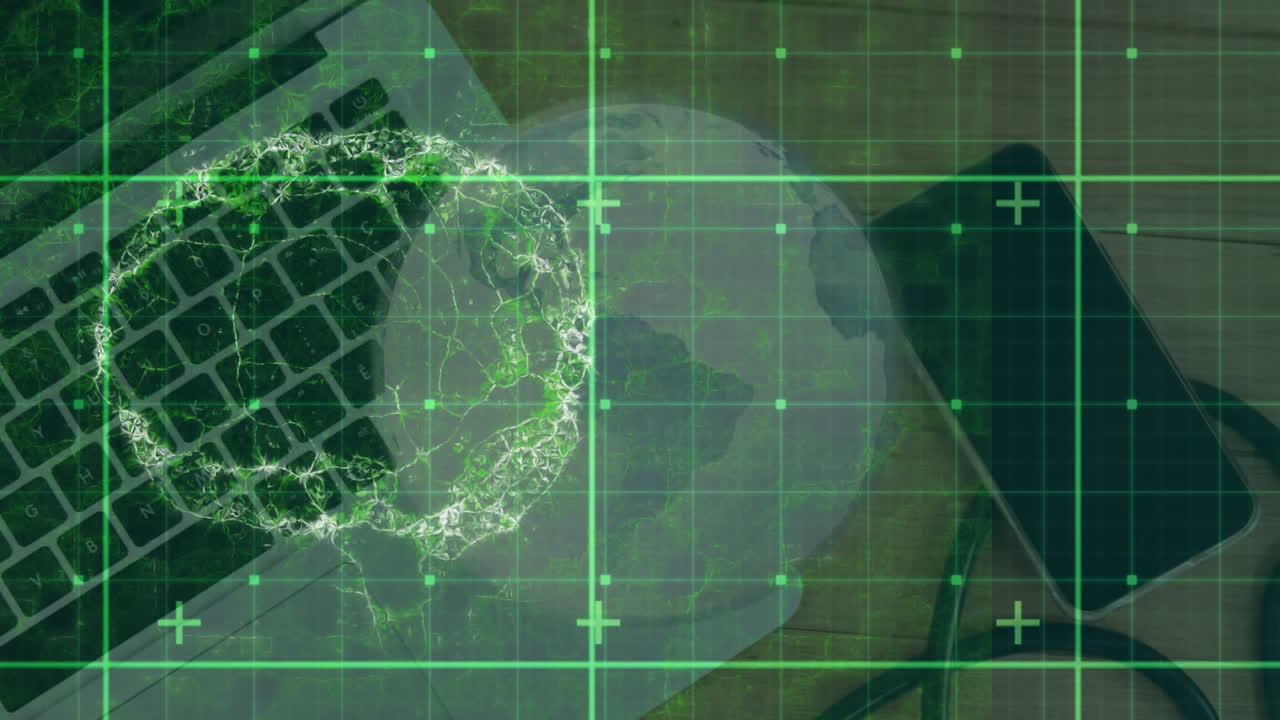 animación del procesamiento de datos en la oficina y en el mundo