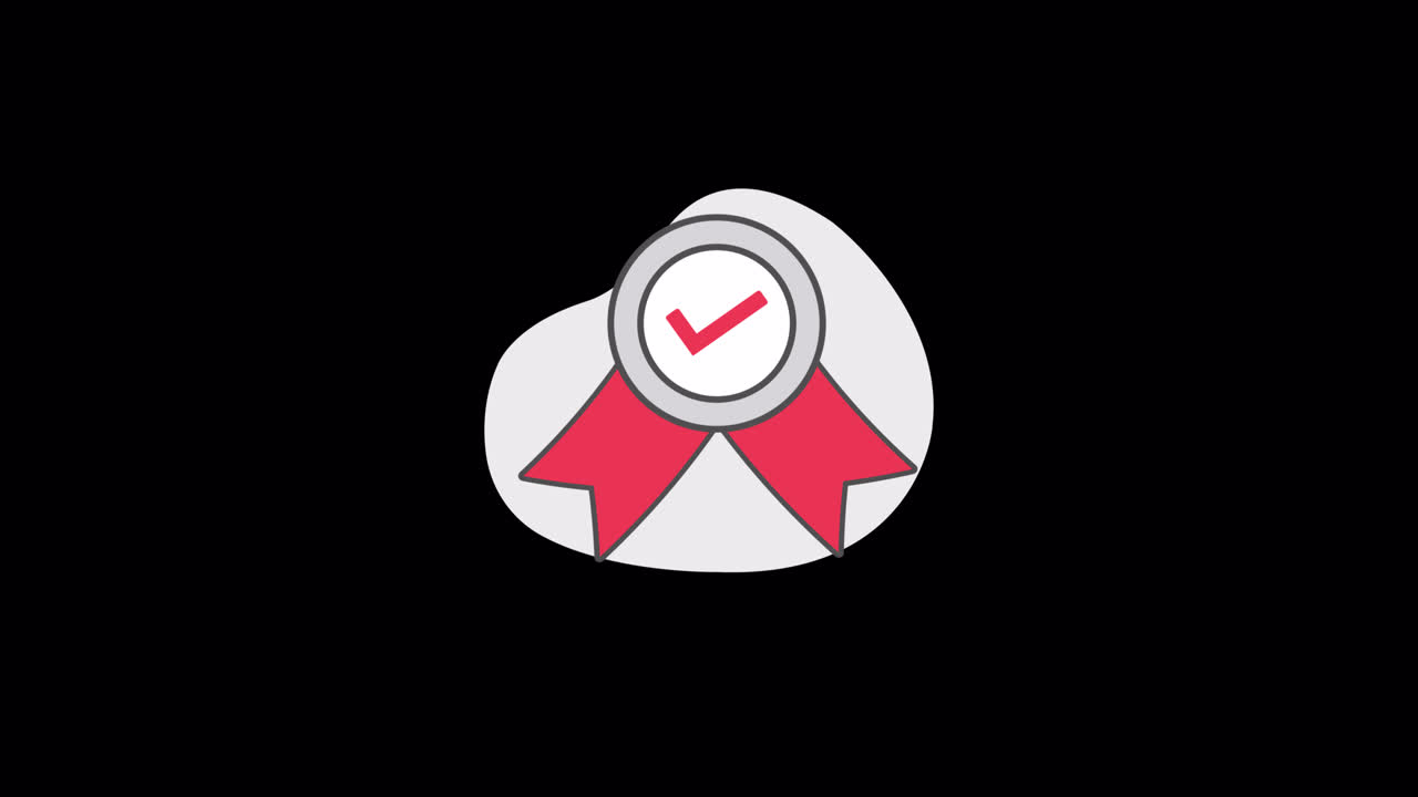 Animated Medal with Red Checkmark and Ribbons