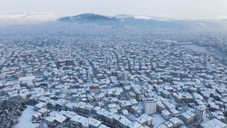 aerial urban city winter snow