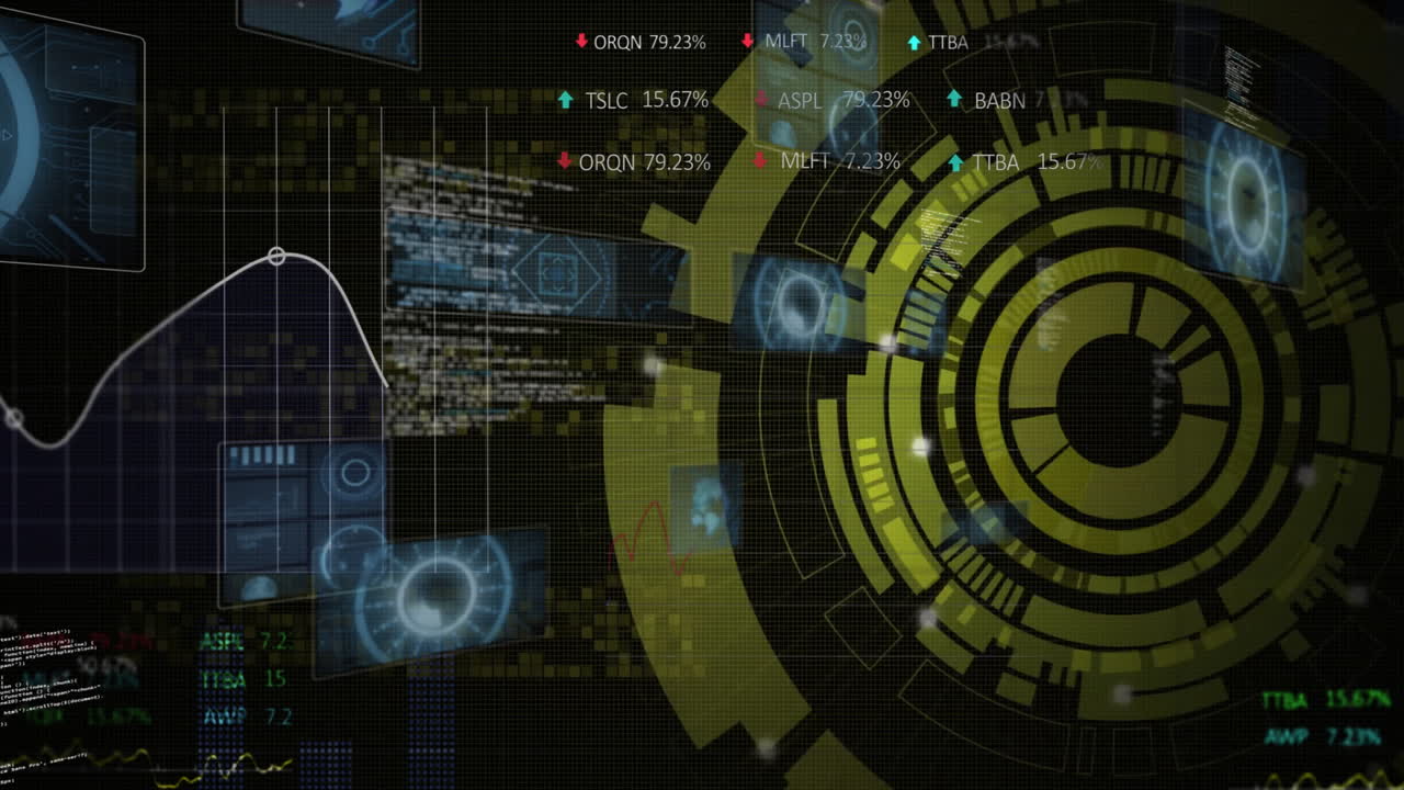 Animation of scope scanning and data processing over dark background