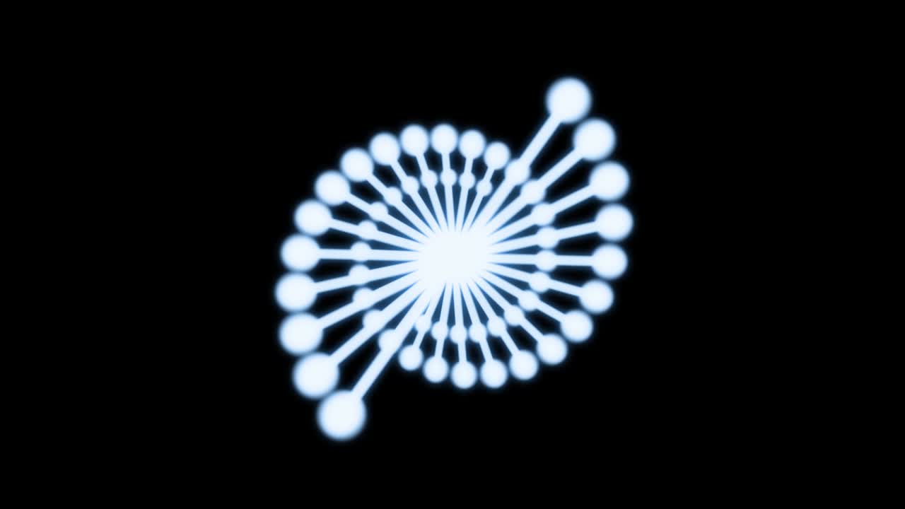 2D animation of glowing DNA composed of particles on a black background. 60FPS. Over look.