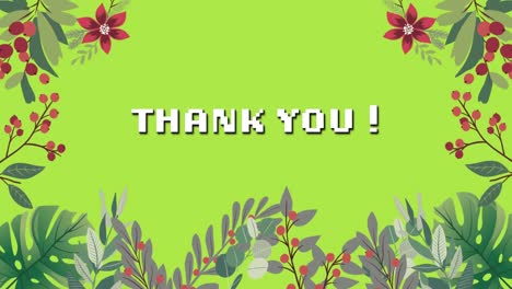 Animation-of-thank-you-on-green-background-with-flowers