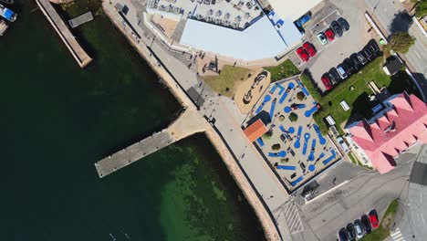 aerial view of havets hus aquarium on the quay in lysekil, sweden
