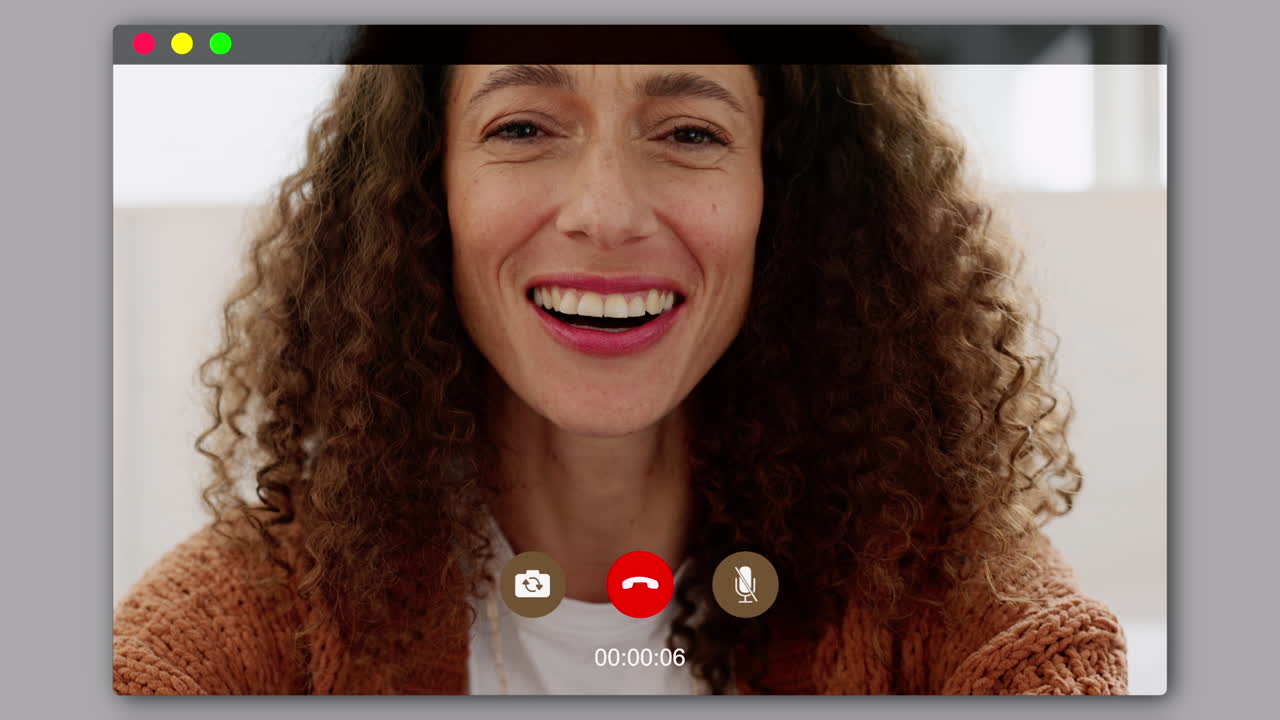 llamada de video, onda y rostro de mujer en la pantalla