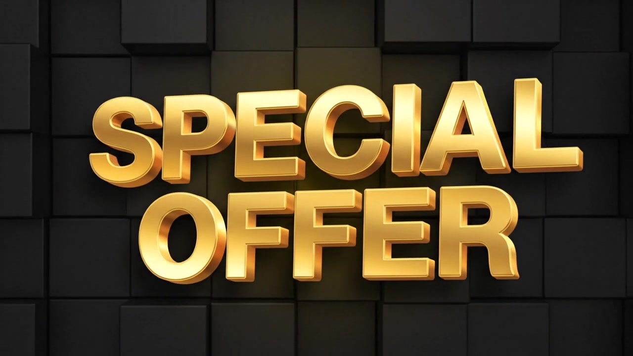 Animazione di testo promozionale "Offerta Speciale" con lettere luminose e colorate e movimento dinamico