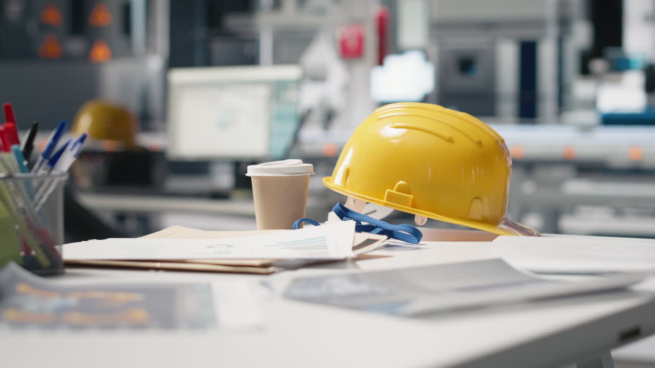Desk with Hard Hat and Tools