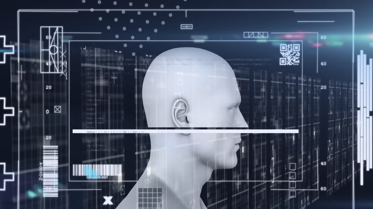 Animation of human anatomy scanning with bar code over illuminated bars