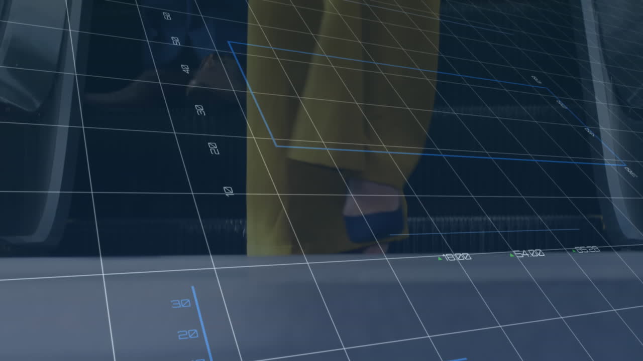 그래프의 애니메이션, 지구, 컴퓨터 언어, 에스컬레이터를 사용하여 내려가는 사람들의 낮은 섹션