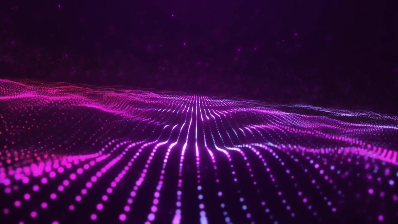 Abstract Digital Wave of Glowing Purple Particles