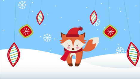 feliz navidad zorro con bolas colgando