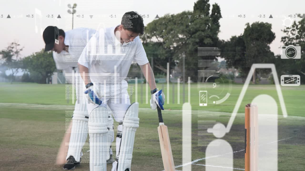 Två cricketspelare som tränar, svingar som får en att gå till vecket för att förbereda sig för att slå med UI över slagträn