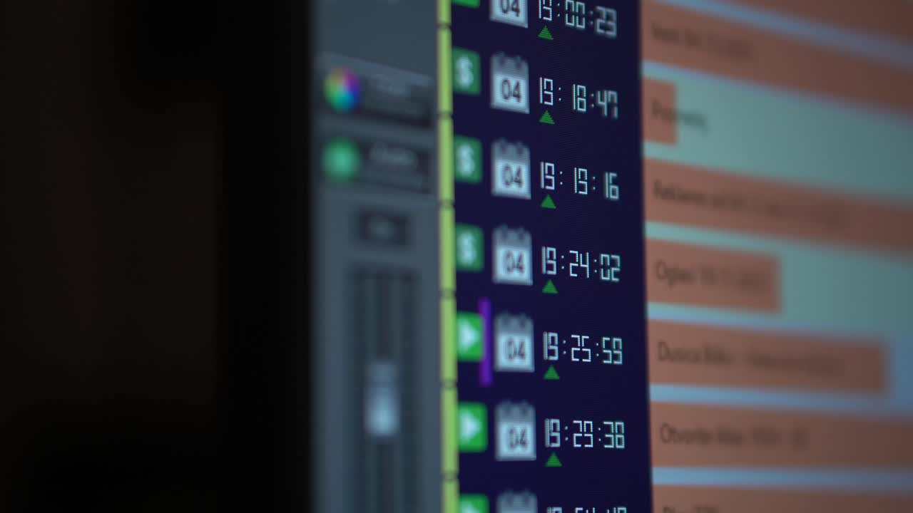 Timeline nel software televisivo, riproduzione di trasmissioni e pubblicità registrate, primo piano