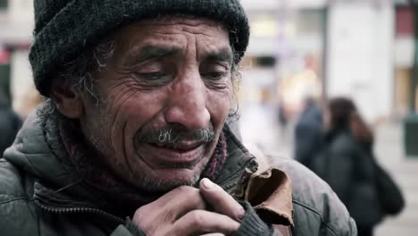 on a busy city street, a homeless man shares his heartfelt story while expressing deep emotions. passersby react to his struggles and experiences, showcasing the realities of life on the streets.