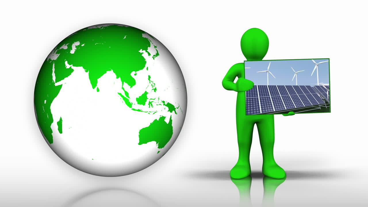 анимация с персонажем, показывающей клипы окружающей среды