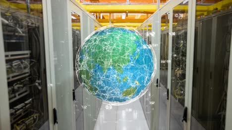 globe in a hallway of server towers