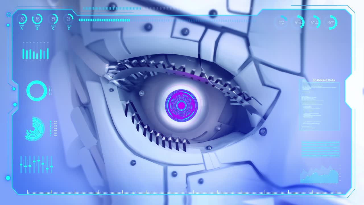 Digital robot eye computer vision ai surveillance digital invigilation concept abstract science