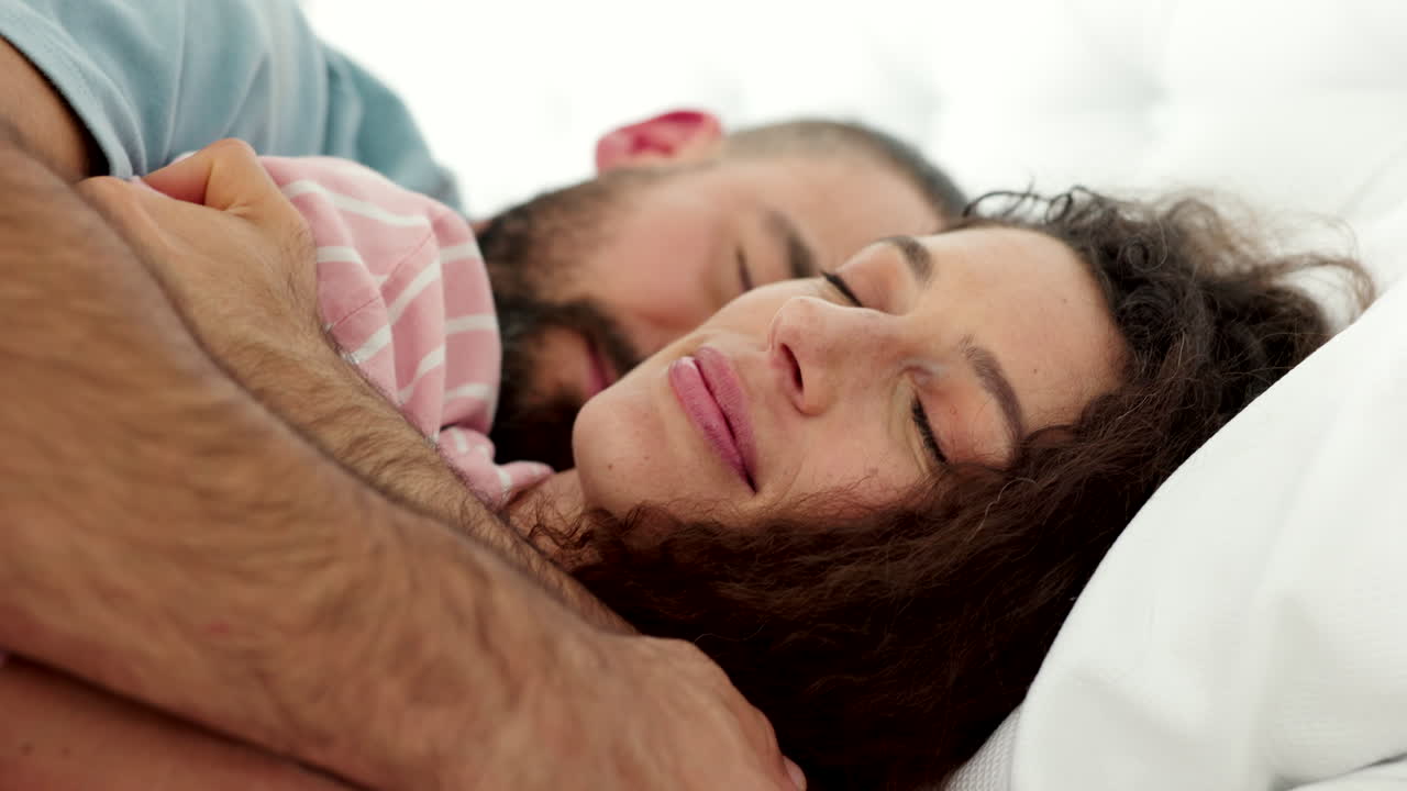 Couple, love and bed with a man